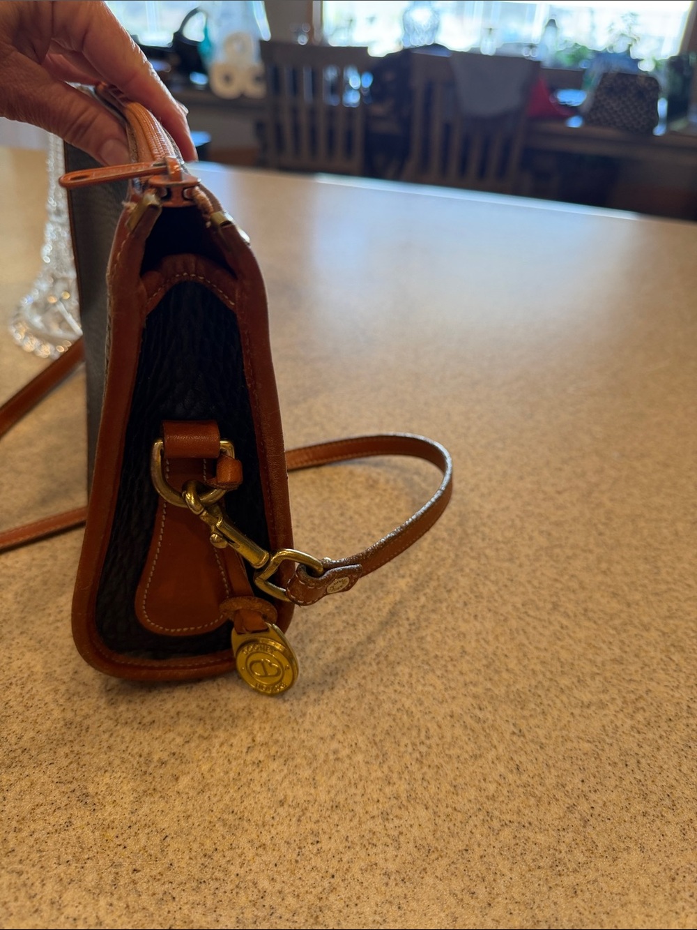 Dooney & Bourke Black Pebbled Leather Crossbody with Brown Trim and Strap - Picture 8 of 13